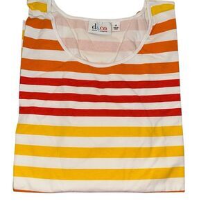 Denim & Co Womens 3X Perfect Jersey Top Orange Stripe Block Scoop Neck NWT